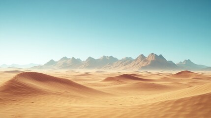 Fototapeta premium Desert landscape, sunlit dunes, mountains, heat haze, travel