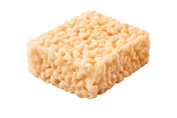single bite sized rice treat, fluffy and textured isolated on transparent background.
