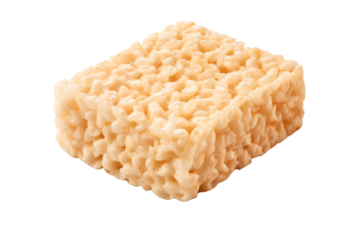 single bite sized rice treat, fluffy and textured isolated on transparent background.