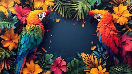 Fototapeta premium Vibrant invitation card for Rio Carnival 2025 with colorful costumes samba dancers and tropical patterns including a blank oval section in the bottom left corner for personalization