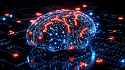 Futuristic AI Brain Integrated into Neural Networks