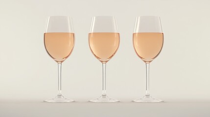 Three rose wine glasses on white background