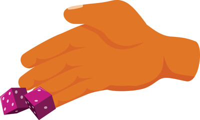 Open hand holding two purple dice, ready for a game or gambling, isolated on white