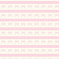 Cute coquette ribbon bow with heart lace seamless pattern.
