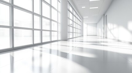 Bright and Clean Hospital Interior with Sunlight Streaming Through Windows, Modern Design and Minimalist Aesthetic, Perfect for Healthcare and Medical Environments