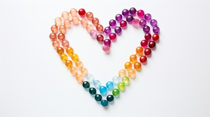 Obraz premium Colorful beads arranged in a heart shape on a white surface during daylight