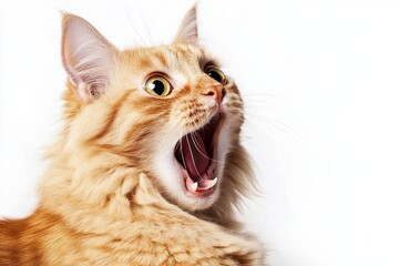 cat. surprised on isolated white background, real image. close up
