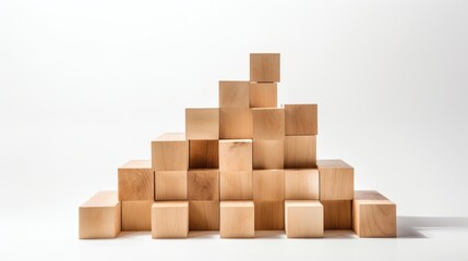 Obraz premium Stacked wooden blocks create an abstract pyramid structure in a minimalist setting with soft lighting