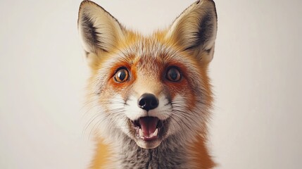 fox surprised on isolated white background, real image. close up