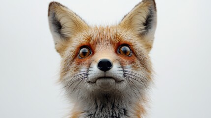 fox surprised on isolated white background, real image. close up