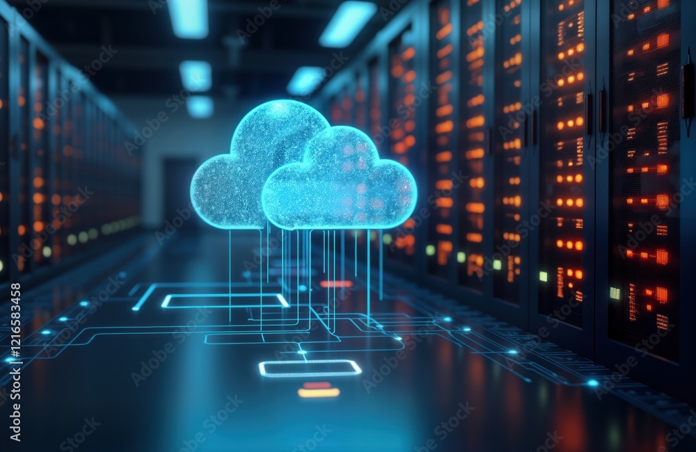 Leinwandbilder data center interior shows cloud storage linked to computers. tech infrastructure connects devices t