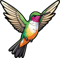 Obraz premium A peaceful watercolor painting of a hummingbird resting on a flower branch in vibrant hues.