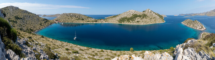  Kornati island archipelago panoramic view. Kornati National Park panorama, Croatia