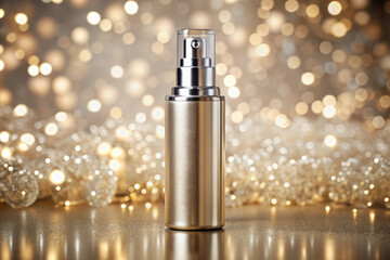 sleek gold spray bottle with shiny nozzle, perfect for styling