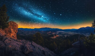 Majestic Rocky Mountain Landscape with Vibrant Aurora Borealis Under Starry Night Sky, Generative AI