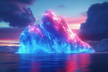 Iceberg with technological and digital enhancements, creating a techno iceberg with vibrant and futuristic visuals
