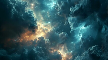 Fototapeta premium Cosmic Nebula Glowing gas clouds, vibrant colors, stars scattered across a dark space background; perfect for science fiction, fantasy, or space exploration visuals