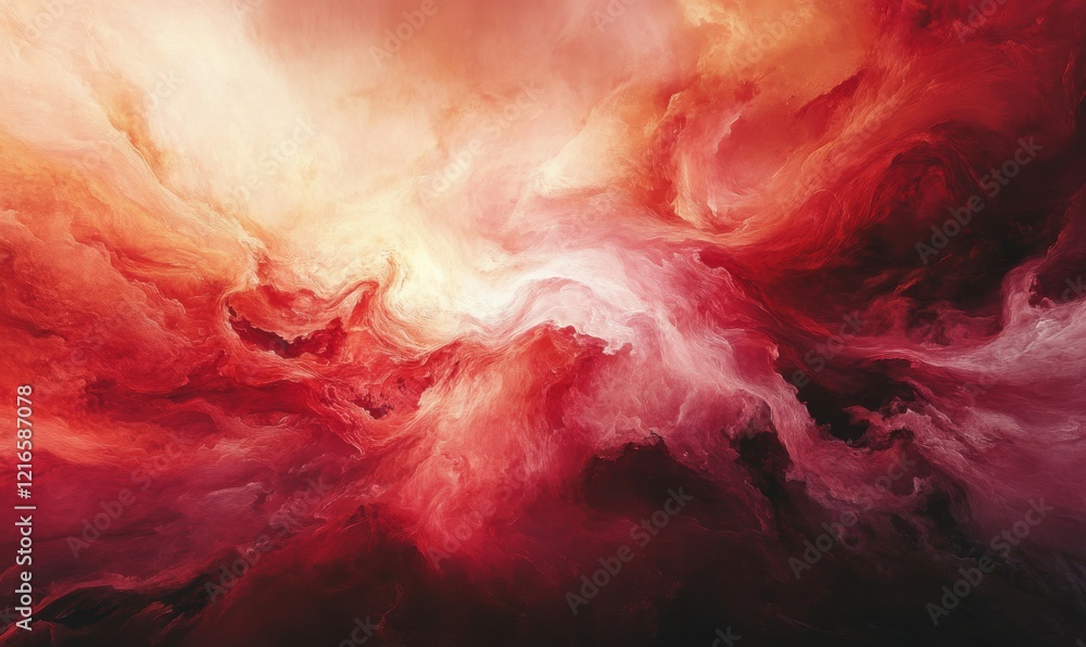 Poster in this vivid image, a fiery cloudscape of bold reds and subtle pinks converges, revealing a captiva