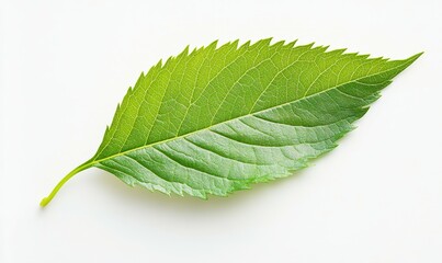 Obraz premium Large green leaf on a white background with minimalism and simplicity, simple, nature