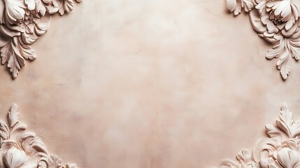 Elegant floral plaster frame on beige background