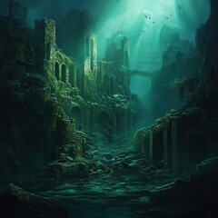 Obraz premium Submerged City Ruins Ancient Underwater Architecture