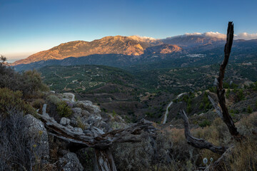 Panoramic view of beautiful mountains and seaside countryside of Crete, Greece