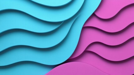 Abstract Blue Pink Wave Layers Papercut Style Design Background