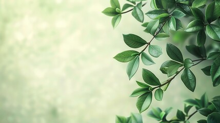 Obraz premium Lush green leaves, spring foliage, blurred background, nature banner, website header