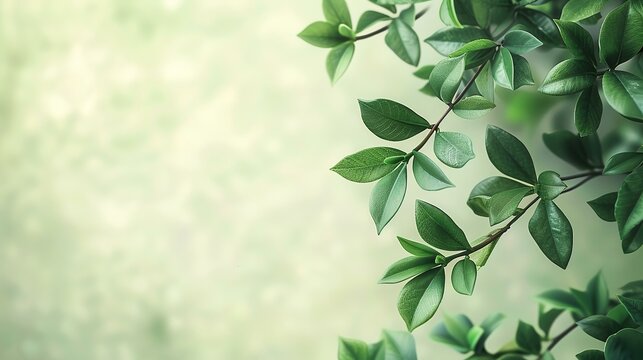 Lush green leaves, spring foliage, blurred background, nature banner, website header