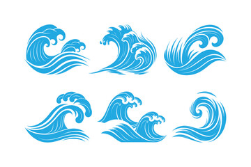 Sea waves icon. Illustration of blue ocean waves, Isolated on white background