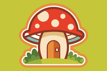 Decorative Sticker  Whimsical Mushroom House A.eps