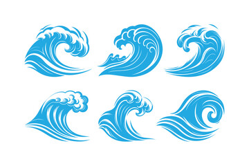 Water waves vector icon, Ocean sea waves Silhouette set Wave beach vector symbol