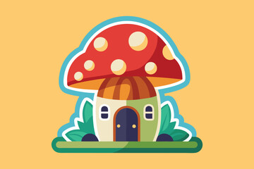 Decorative Sticker  Whimsical Mushroom House C.eps