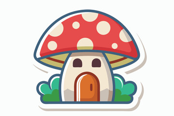 Decorative Sticker  Whimsical Mushroom House E.eps