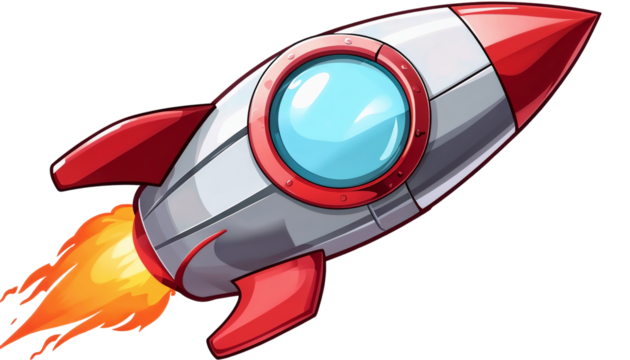 Cartoon Rocket Ship Mid-Flight With On White Transparent