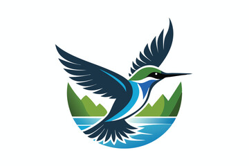 flying kingfisher with color silhouette logo E.eps