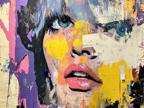 Colorful Close-Up of Abstract Female Portrait with Bold Brushstrokes