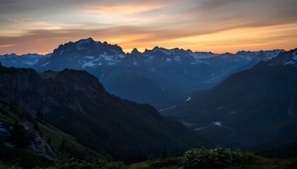 Obraz premium Mountain landscape at sunset