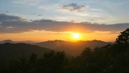 Obraz premium Mountain landscape at sunset