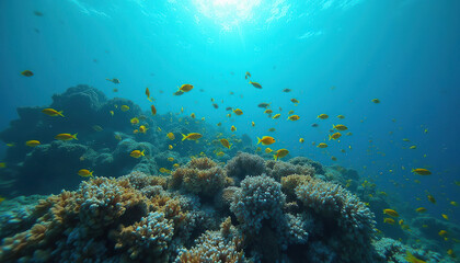 Fototapeta premium 4K HD Video of many varieties of tropical fish swimming around in a coral reef. Coral reefs are diverse underwater ecosystems held together by calcium carbonate structures secreted by corals.