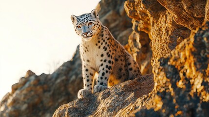 Fototapeta premium Snow Leopard on a Rocky Mountain