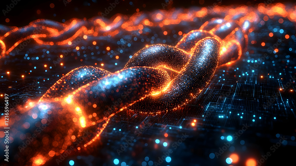 Poster glowing abstract chain link network, digital connection concept