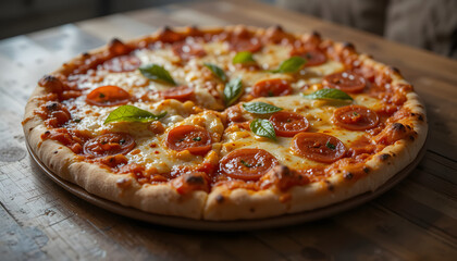 Freshly baked pizza.