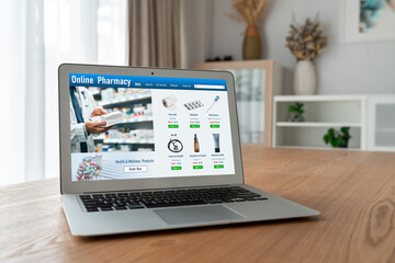 Fototapeta premium on pharmacy online store on computer screen for shopping for medical products drugs and medicine snugly
