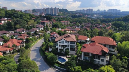 aerial view of luxury homes in a suburban neighborhood