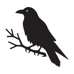 Crow Silhouette Perched on a Branch Illustration