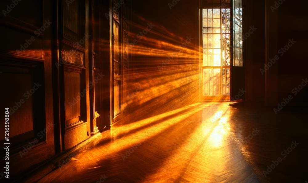 Poster light streaks through a window