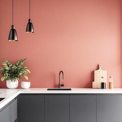 Kitchen featuring a terracotta-toned backsplash and sleek modern finishes