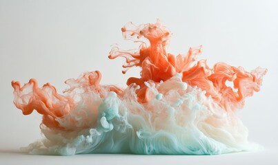 Liquid Dreamscape: Abstract swirls of vibrant coral, mint, and blush ink explode in a captivating underwater ballet.