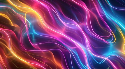 Fototapeta premium Vibrant abstract waves of light in neon colors creating a dynamic, energetic background.